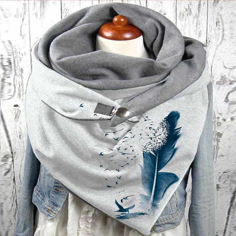 Bufanda con Clip de plumas coloridas para mujer, bufanda con estampado 3D en toda la prenda, chal cálido