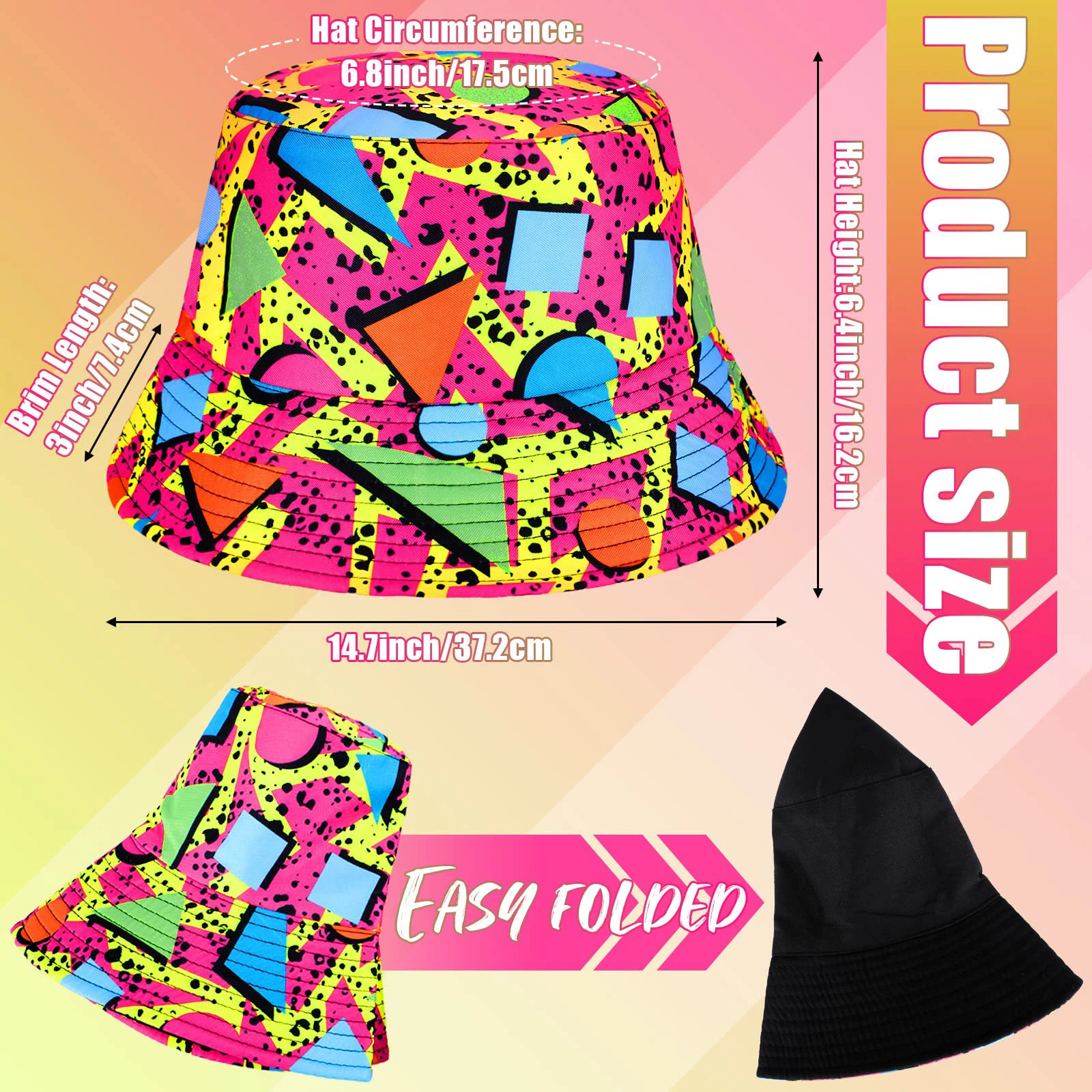 2 Pcs 80s 90s Fanny Pack Bucket Hats Set for Men Women Neon Waist Packs Hat for Sports Party