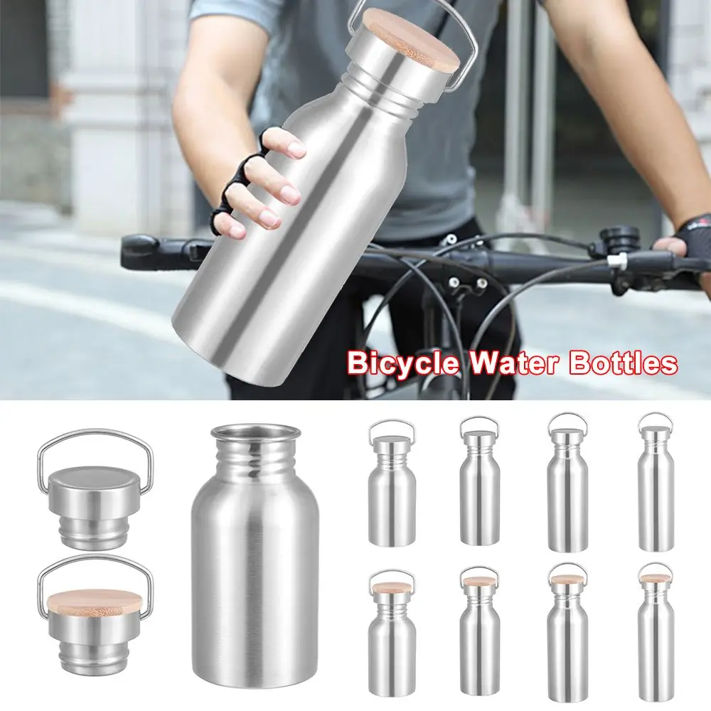 Bamboo Lid Insulated Single Walled Metal Flask Water Bottle Bicycle Water Bottles Stainless Steel