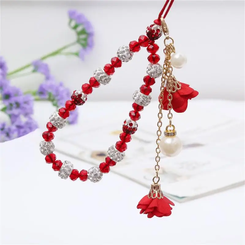 Gorgeous Crystal Flower Lanyard Phone Strap Charm Chain Knot Cellphone Lanyard Keychain Woman Girl Bag Camera Pendant For Case