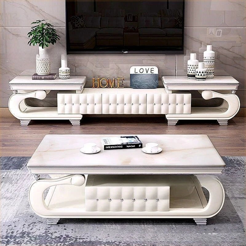 European TV cabinet coffee table combination set telescopic marble living room modern simple size apartment paint cabinet