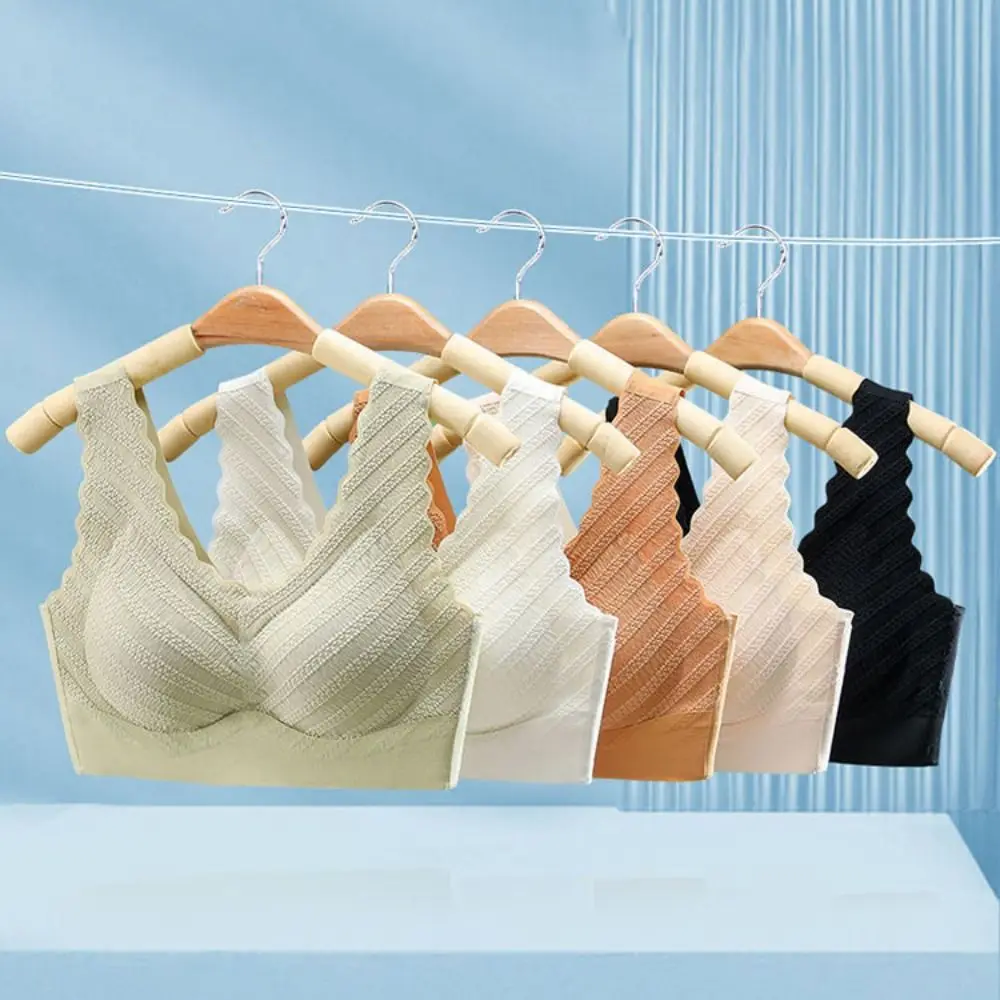 Gathering Bras Seamless Bubble Lace Bra Plus Size Widen Band Push UP Underwear Bralette Intimates Deep V Wireless Bras Ladies