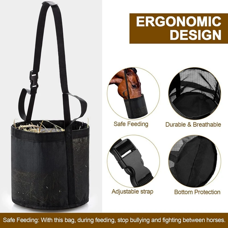 Adjustable Elastic Hay Feed Bag For Horses - Outdoor Neck Feeding Bag In Black