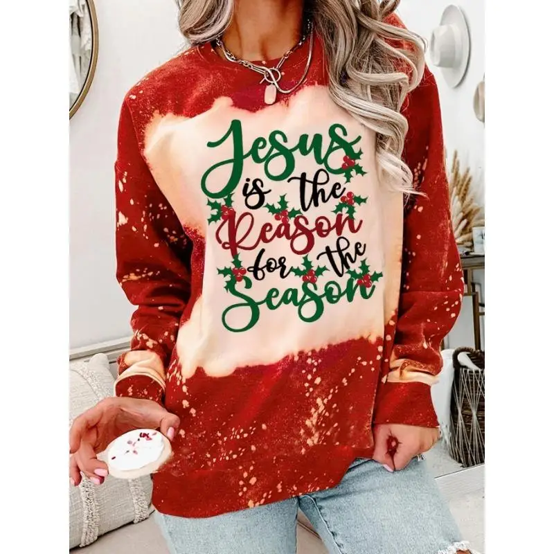 Plus Size Women's Round Neck Long Sleeved Pullover Fashionable Christmas Style Casual Holiday Women's Pullover