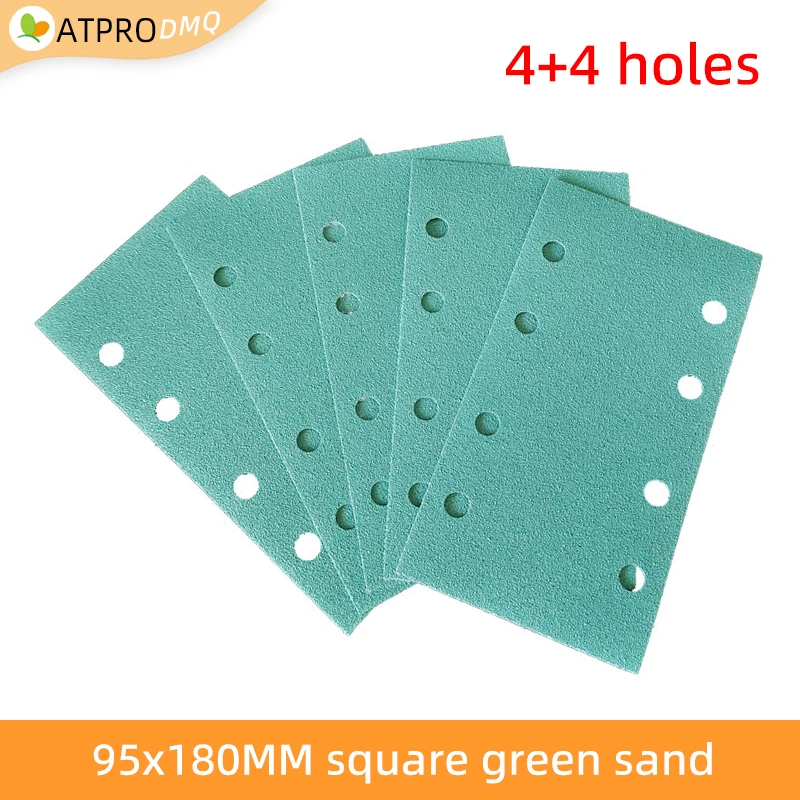 

95x180mm Square Green Sandpaper 4+4 Hole 8-hole Vacuum Flocking Abrasive Car Paint Sanding Sandpaper