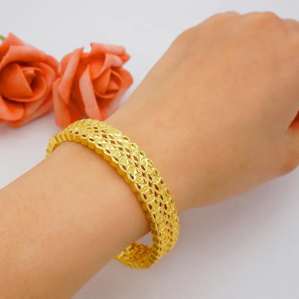 Pulsera de moneda abierta para mujer, brazalete de lujo de Color dorado de 18 k, Original, de alta calidad, no se decolora, joyería de oro