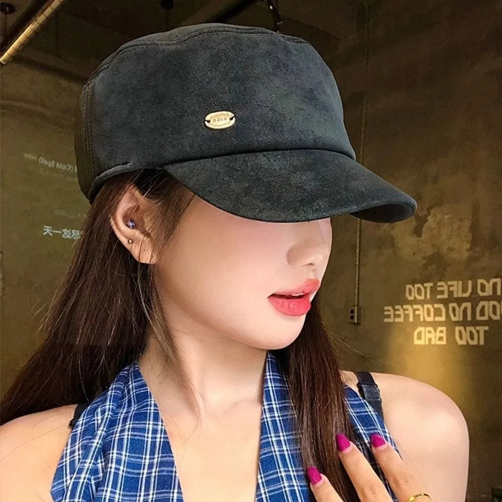 Boina retrô vintage de camurça Y2k, boinas de pintor artístico, aba plana, gorro versátil, streetwear