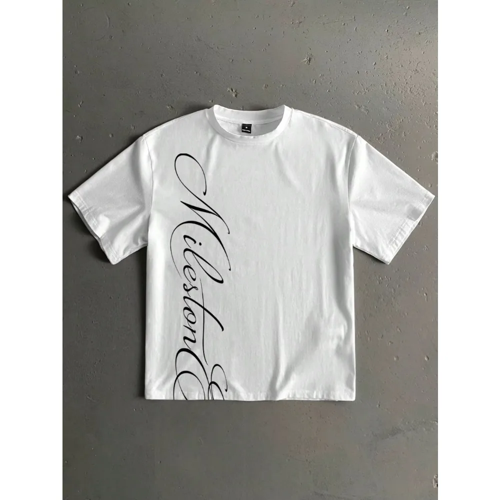 Retro American-Style Handwritten English Slogan Print Men's Short-Sleeve T-Shirt — A Trendy Wardrobe Men Clothing