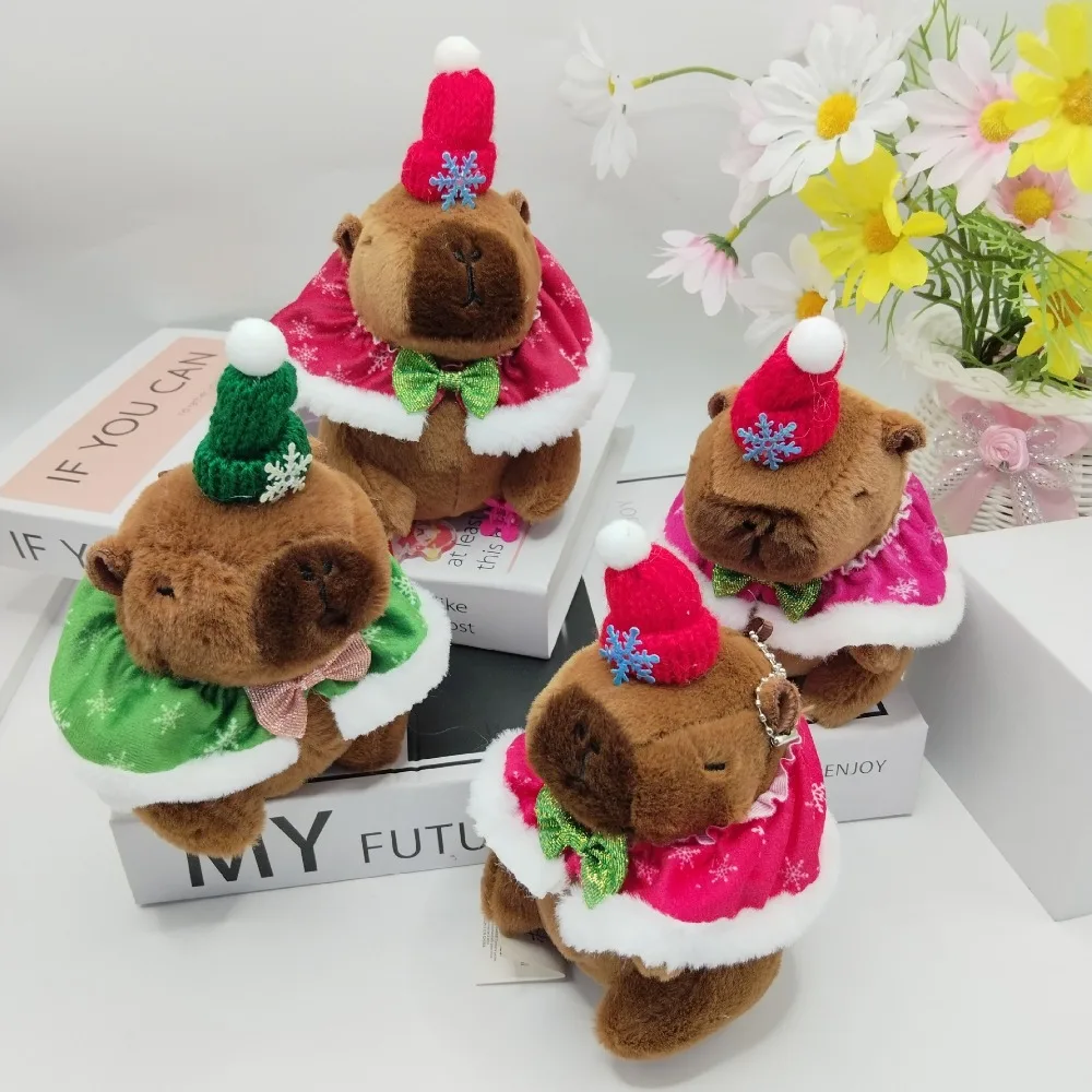 Capa de natal capivara boneca de pelúcia chaveiro boneca macia 15cm simulação capibara pelúcia cobaia animal brinquedo fofo