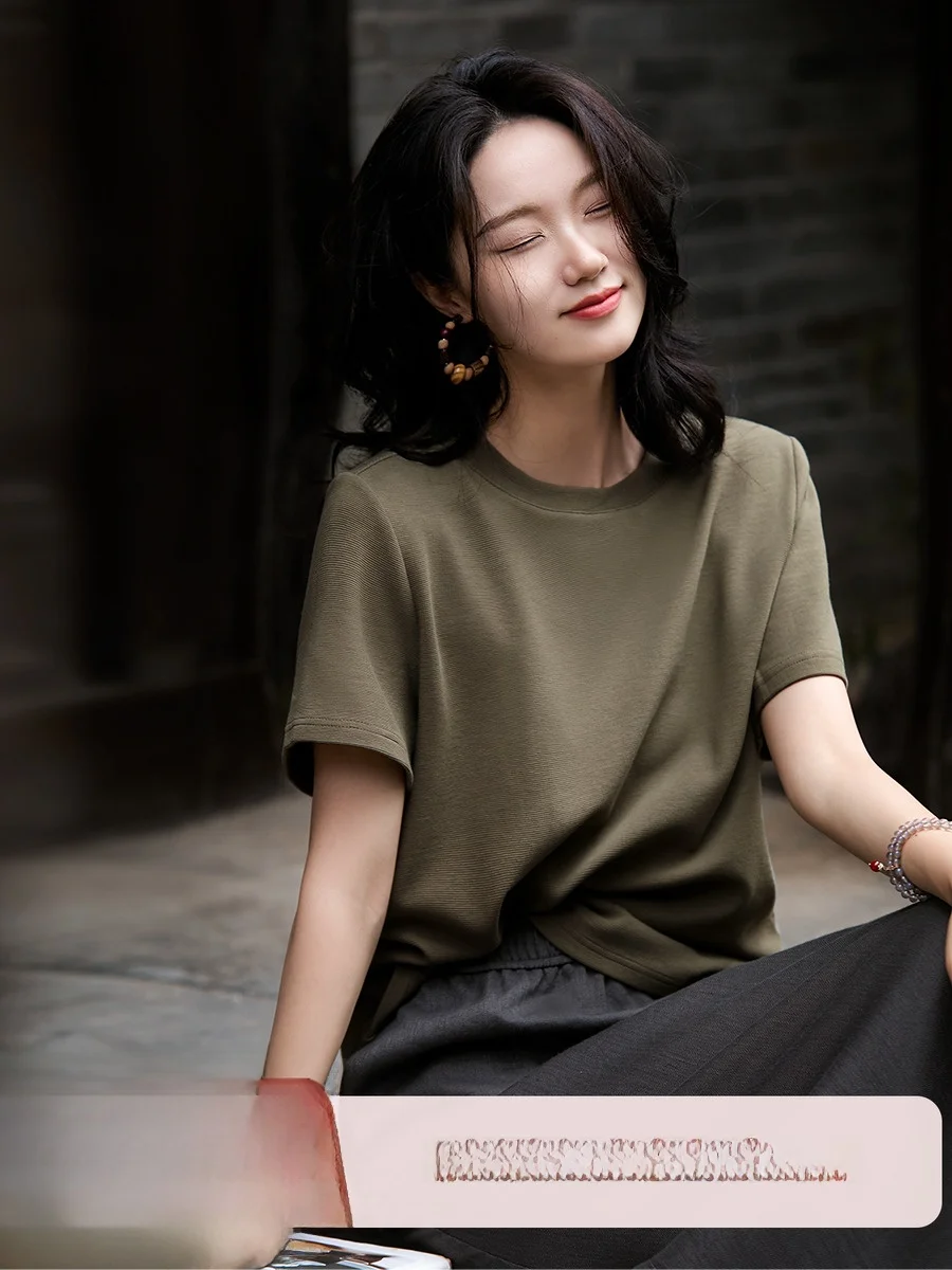 

XiaoHanGe 25, летняя простая хлопковая футболка свободного кроя серии для поездок на работу, женский круглый цветной топ Ne ort Sve