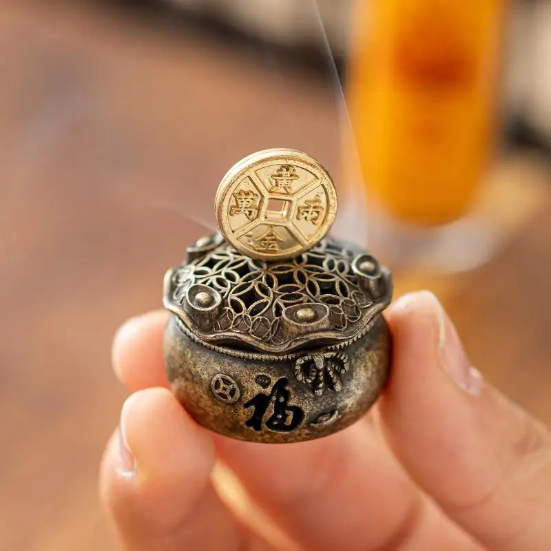 【HG】Retro Wealth Coin Incense Burner Incense Holder Charcoal Stove Luxury Stand Incense Metal Desktop Decorative Ornaments
