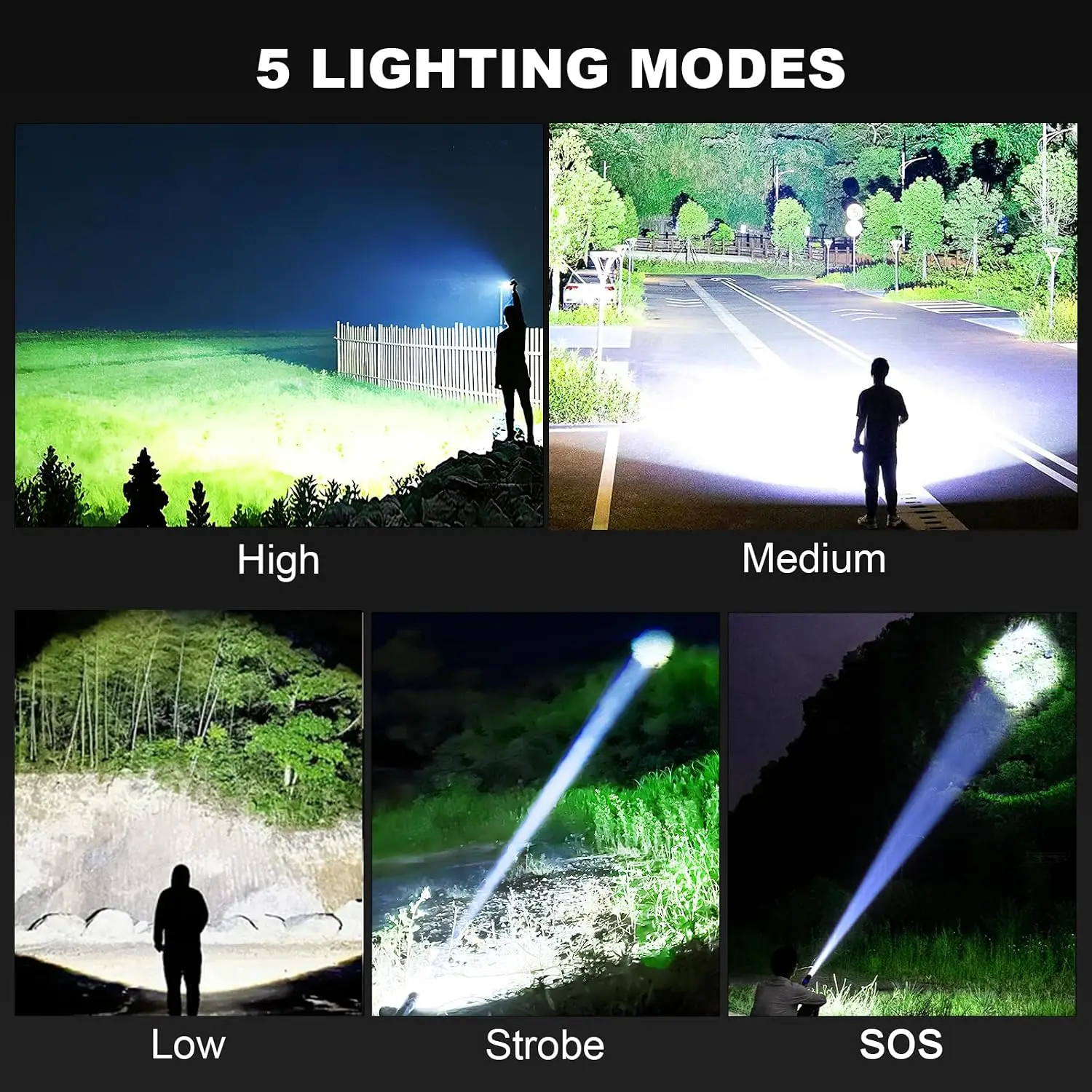 High Power LED Flashlight Super Bright Aluminum Alloy Rechargeable 26650 Battery Zoomable Flash Light for Camping
