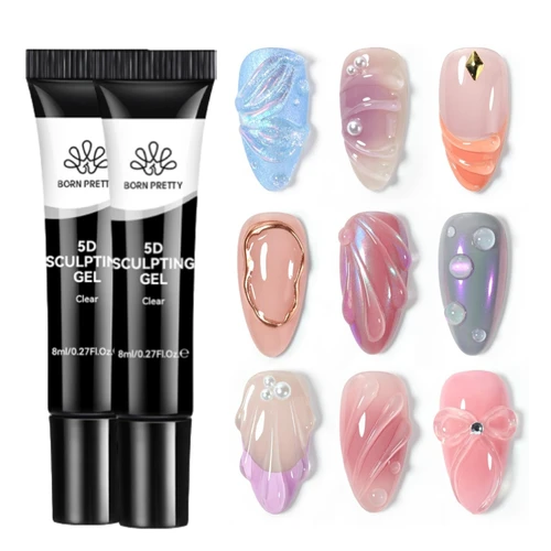 BORN PRETTY 2 uds 5D escultura Gel Nail Art Gel esmalte de uñas diseños DIY tallado claro puntas de uñas sólidas Gel moldeado de pegamento de diamantes de imitación