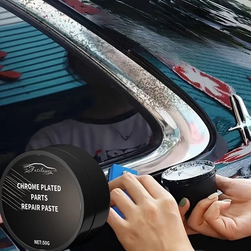 Chrome Restoration Paste for Cars, Wheels, Door Handles & Windows – Metal Polishing, Includes Sponge for Exterior Vehicle Care