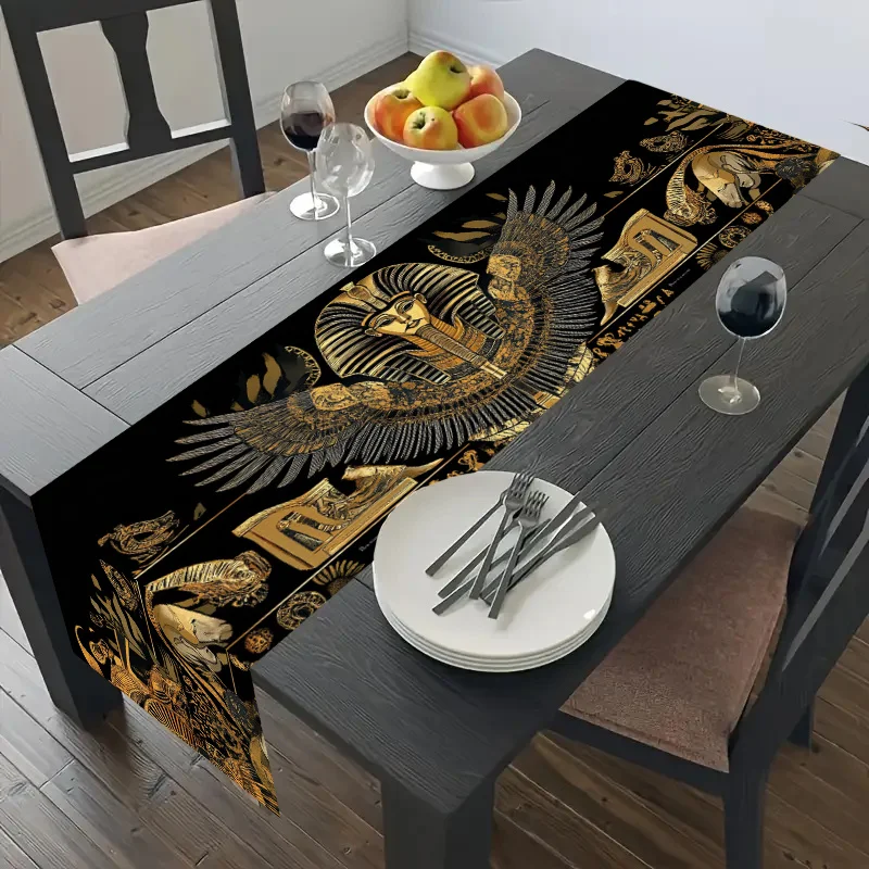 Ancient Egyptian-theme Linen Table Runner Dresser Scarf Decor Retro Art Hieroglyphic Pattern Table Runners Holiday Party Decor