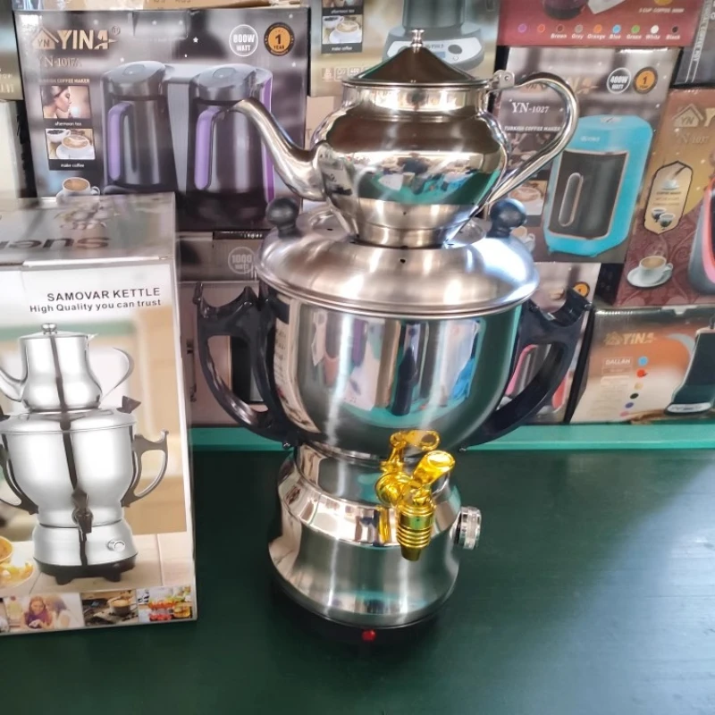 Турецкий Электрочайник Samovar, 220-240 В, 2200 Вт, чайница, 4 л + 304 л, регулируемая температура из нержавеющей стали