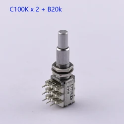 1 Piece Stacked Dual Concentric Potentiometer(POT) With Center Detent C100K x 2 and B20k -  Made in Korea