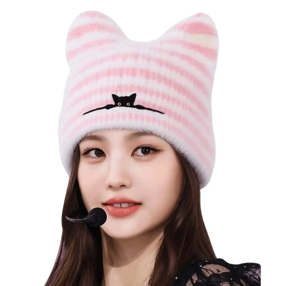 

Fashion Keep Warm Women Cat Ear Knitted Hat Windproof Cold Proof Pullover Hat Thickned Ear Cover Hat Outdoor Sports