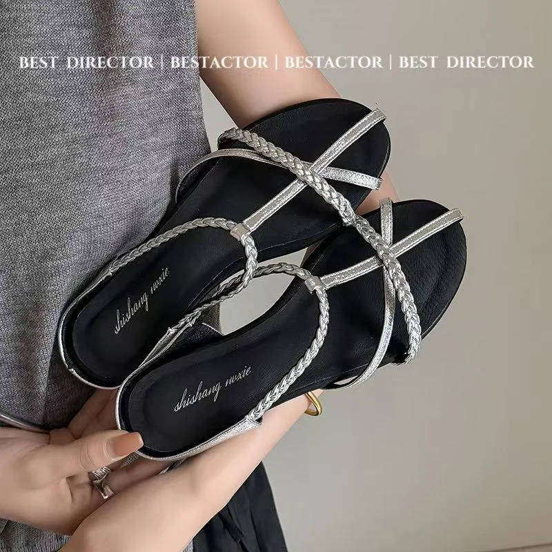 2026 new summer women sandals natural leather plus size 22-24.5cm  sheepskin+pigskin cross-strap low heel mules women slippers