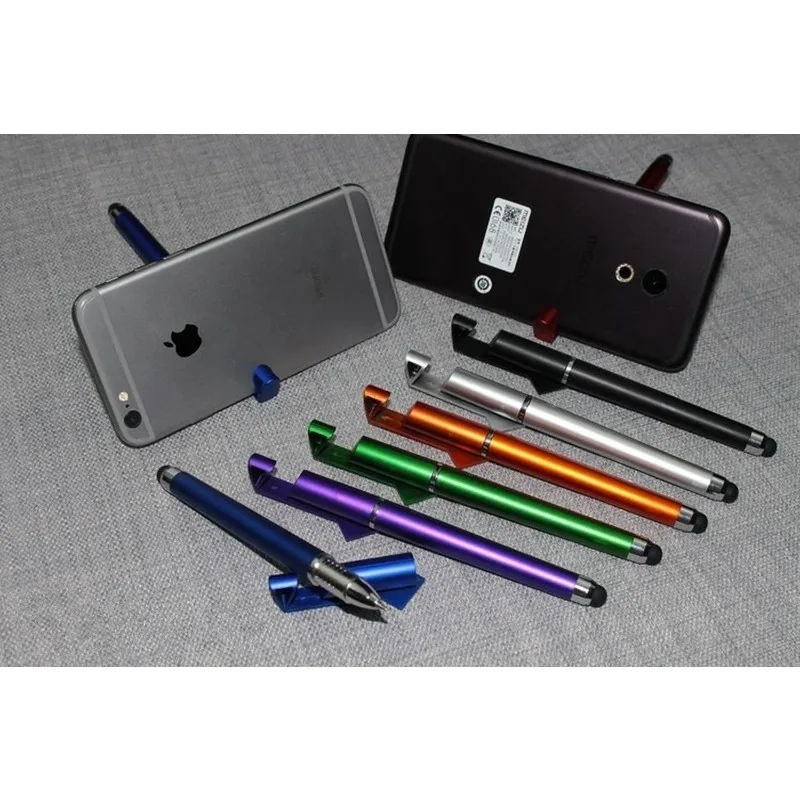 4Pcs/lot New Listing 3 In 1 Gel Ink You Can Write Multi-function Touch Pen Make Mobile Phone Bracket