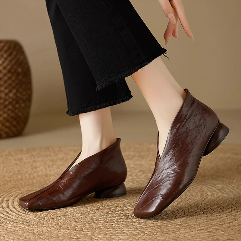 

Women Square Toe Loafers Shoes Heeled Leather Shoes Luxury Brand Pumps 2025 Winter Elegant Shallow Dress Shoes Mujer De Zapaots