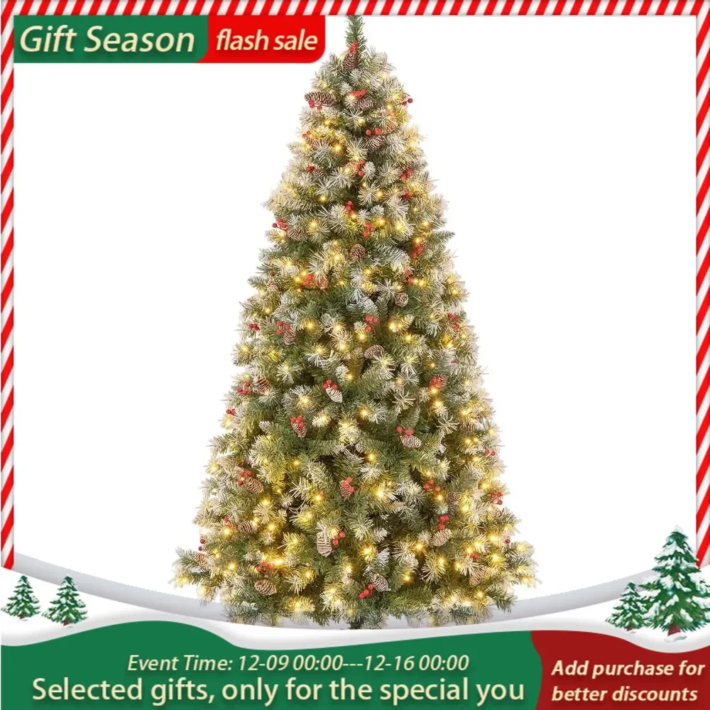 Christmas Tree 6.5ft Pre-Lit Artificial Hinged Warm-White LED Lighting Modes 909 Holiday Party Office Home Decor Christmas Trees