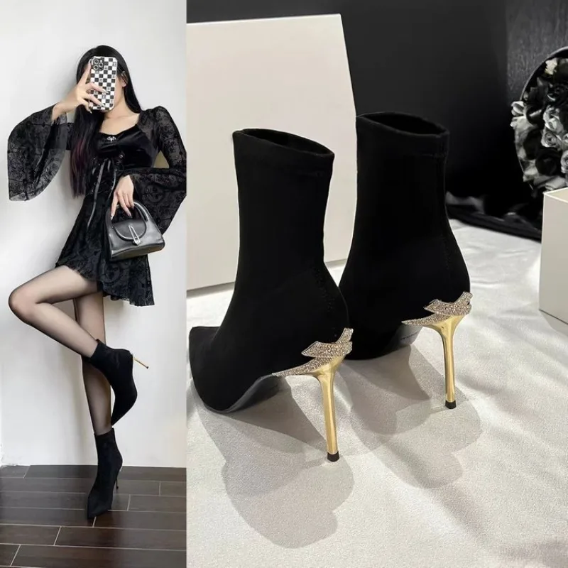 

2026 Women's New Slim High-heeled Boots with Fashionable Pointed Side Zipper High Tube Large Size Knee Length Women's Boots New