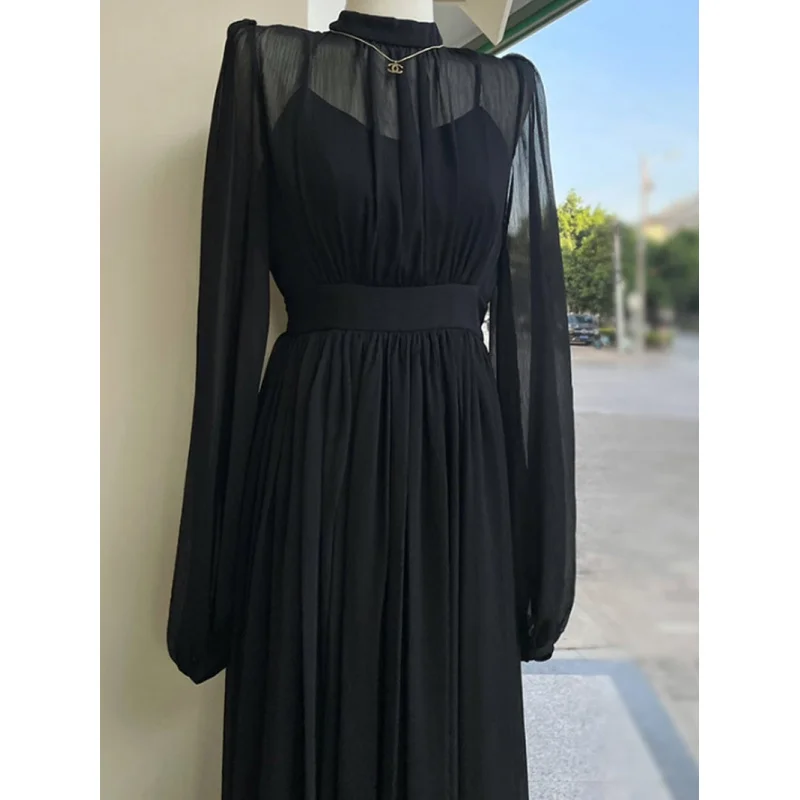 

2025Spring French Style Tea Break Elegant Gentle Mesh Waist-Cinching High-End Design Sense Dress for Women