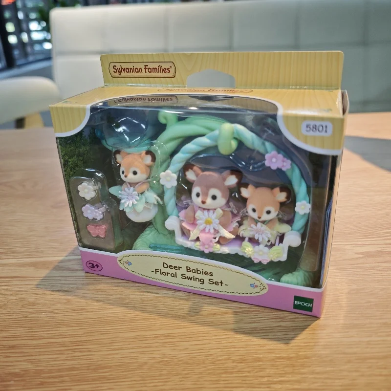 Sylvanian Families Calico Critters Mädchen Kinderspielzeug Miniatur Anime Figur Puppe Kinderspielzeug Geschenk Hirschbabys Blumenschaukelset