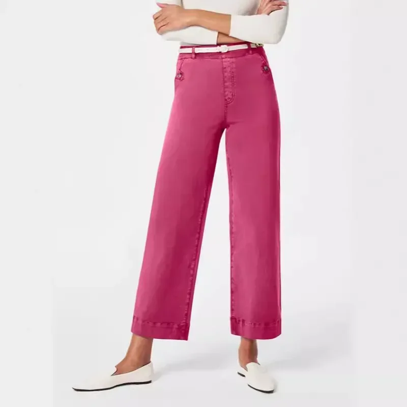 فضفاض مستقيم الساق الجينز تسعة قطع السراويل النسائية عارضة السراويل مريحة تناسب الدنيم عالية الخصر تأثير التخسيس