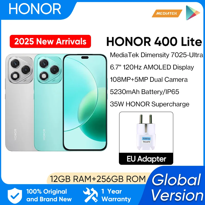 Global Verson HONOR 400 Lite 5G Smartphone Mediatek Dimensity 7025 Ultra 6.7'' 120Hz AMOLED 108MP Camera 5230mAh 35W SuperCharge