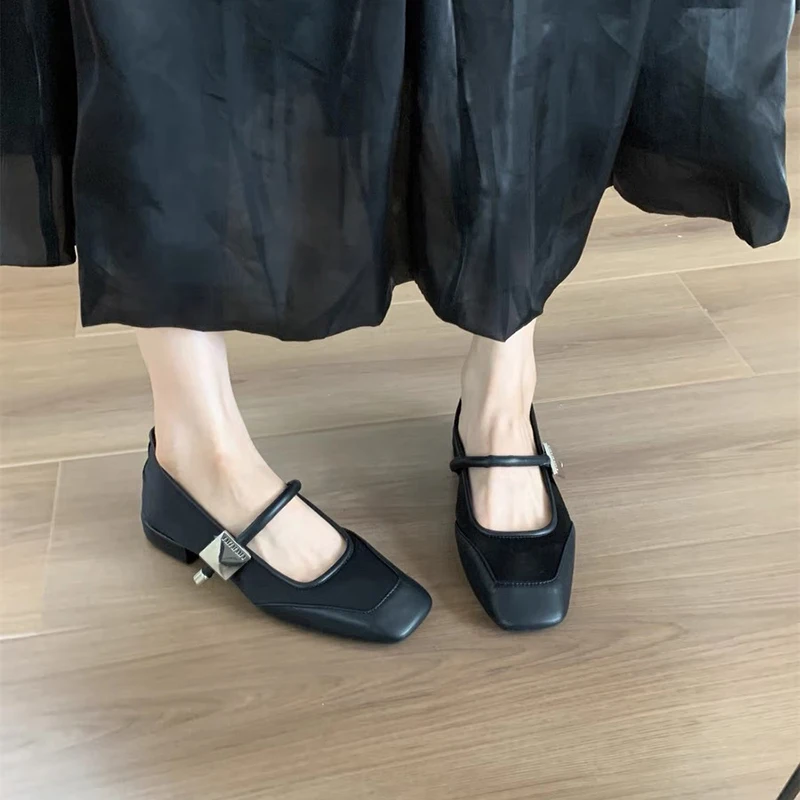 French Mary Jane Soft Sole Shoes For Women's Elegant Square Toe Women Mary Jane Shoes Fashion Shallow Flat Shoes Size 35-40