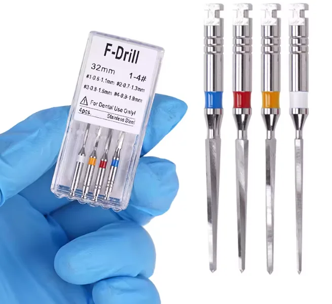 5box 4pcs/Box  Dental Fiber Post Drills Root Canal F Drill Reamers Endodontic 32mm 1-4# Engine Files Refills Stainless Steel