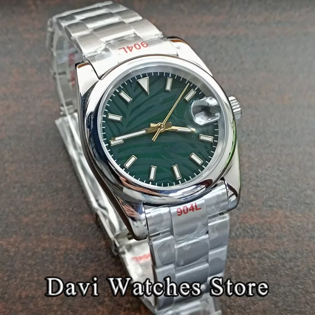 36mm/39mm Sterile Green Leaves NH35 Mens Watches Palm Dial Sapphire Glass Luminous Automatic Male Watch With Calendar Window