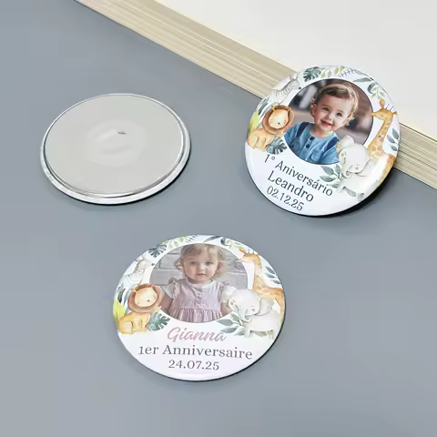 Personalized Fridge Magnets Baptism Favors One Year Old Baby First Birthday Souvenirs Custom Photo Safari Animals Themed Magnets