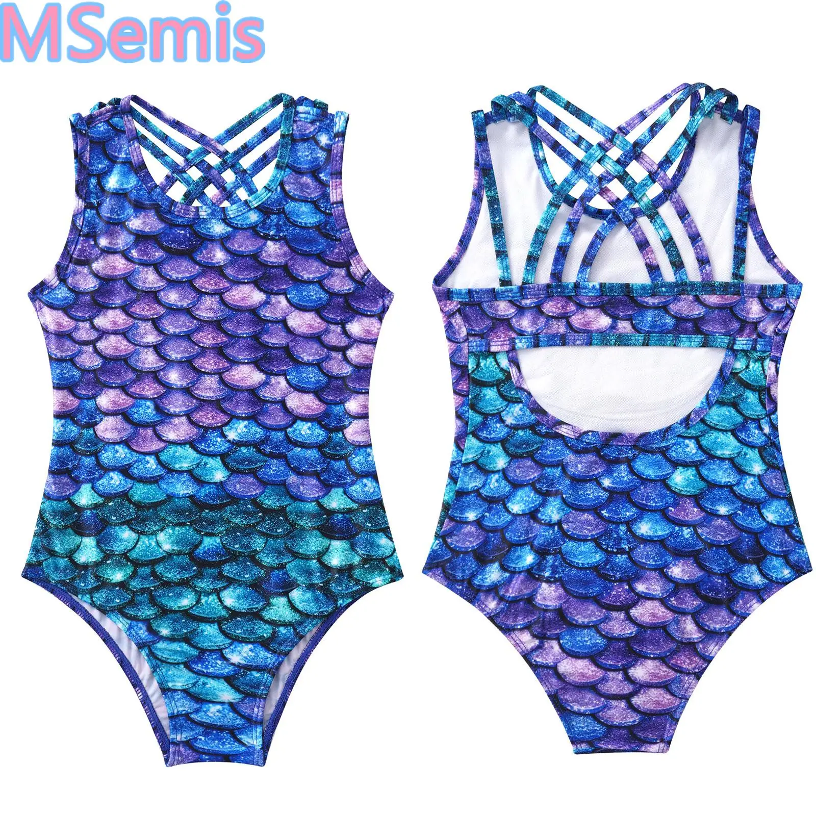 

Print Swimsuits for Kids Girls Straps Cross Rear Keyhole Back Various Leotard Bodysuit Jumpsuit for Ballet Dance Gym Yoga