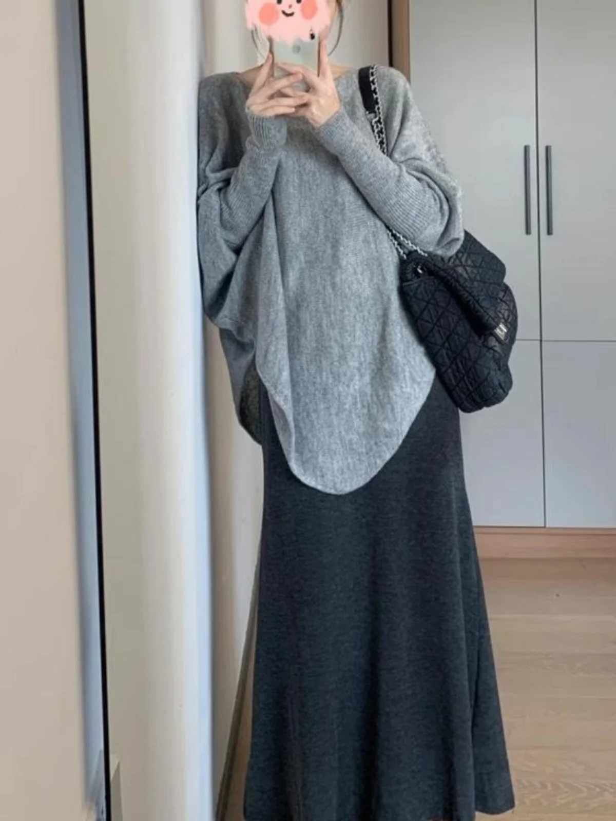 

Fall New plus Size Loose Knitwear Long Sve Asymmetrical Design Comfortable Lazy Sle Meat Concealing Regular Fit Korean V...