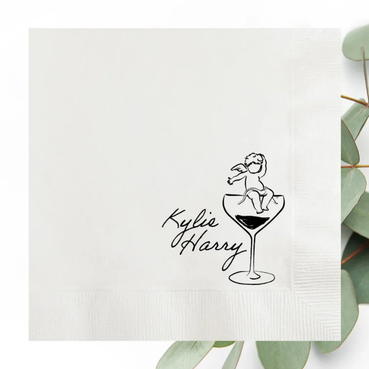 Cherub Hand Drawn Cupid Icon Personalized Wedding Napkins, Custom Vow Cocktail Paper Napkins, Cheers Engagement Party, God of Lo