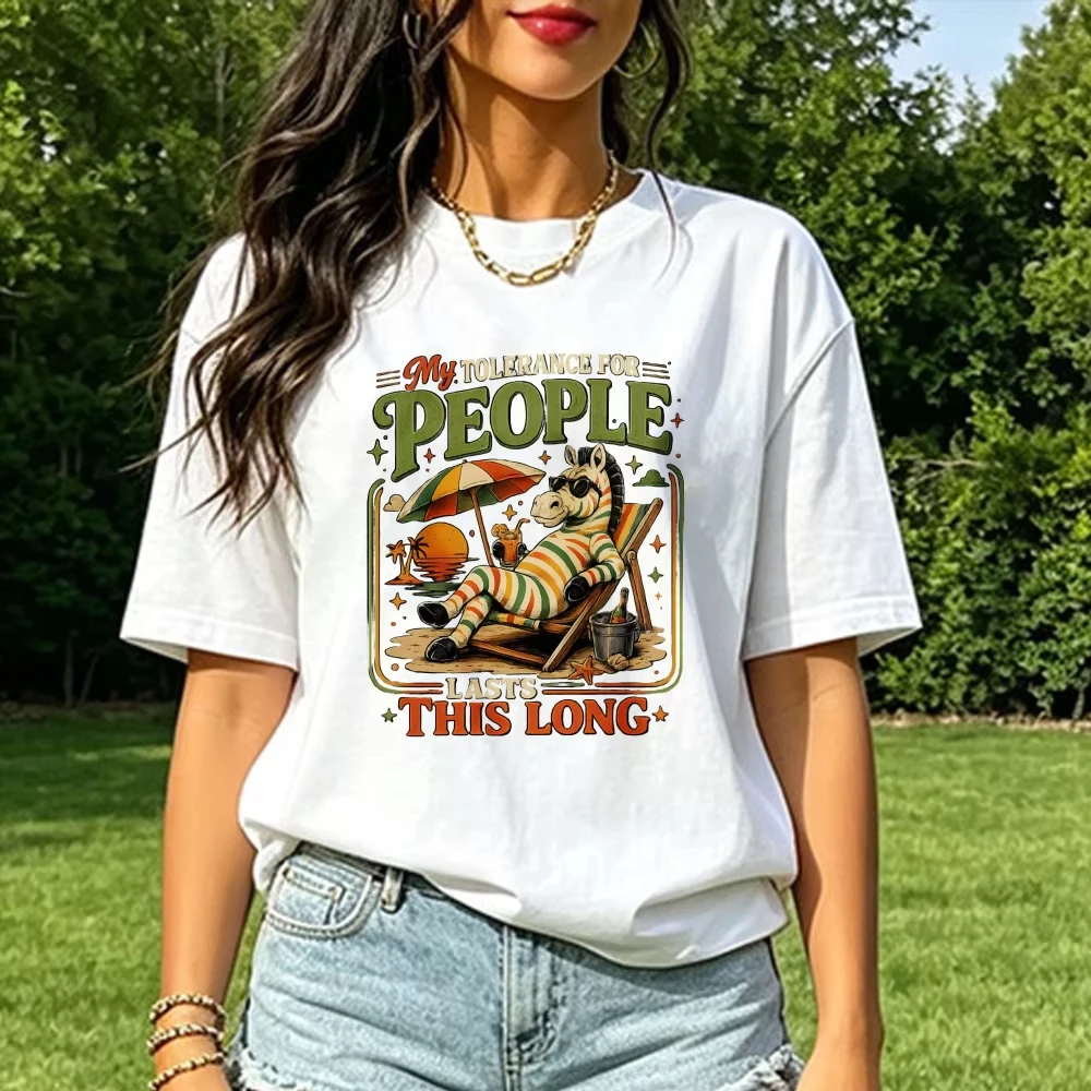 Fun Sarcastic Zebra Quote Anti Social Introvert Humor Women Tee Unisex Novelty Graphic Casual Tops Tolerance Lasts This Long Tee