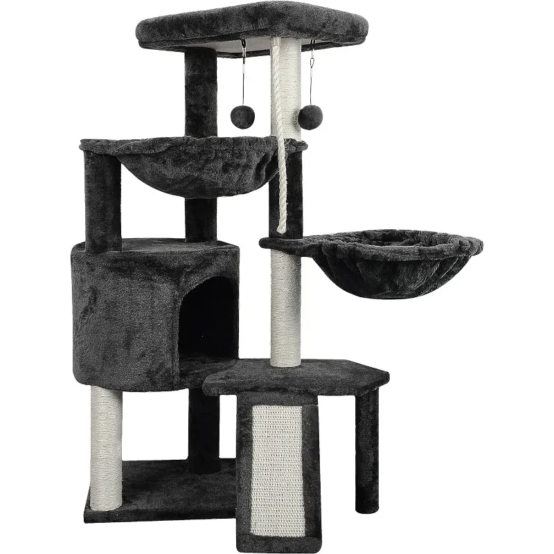 Xin Three Layer Cat Tree with Cat Condo and Two Hammocks,Darkgray