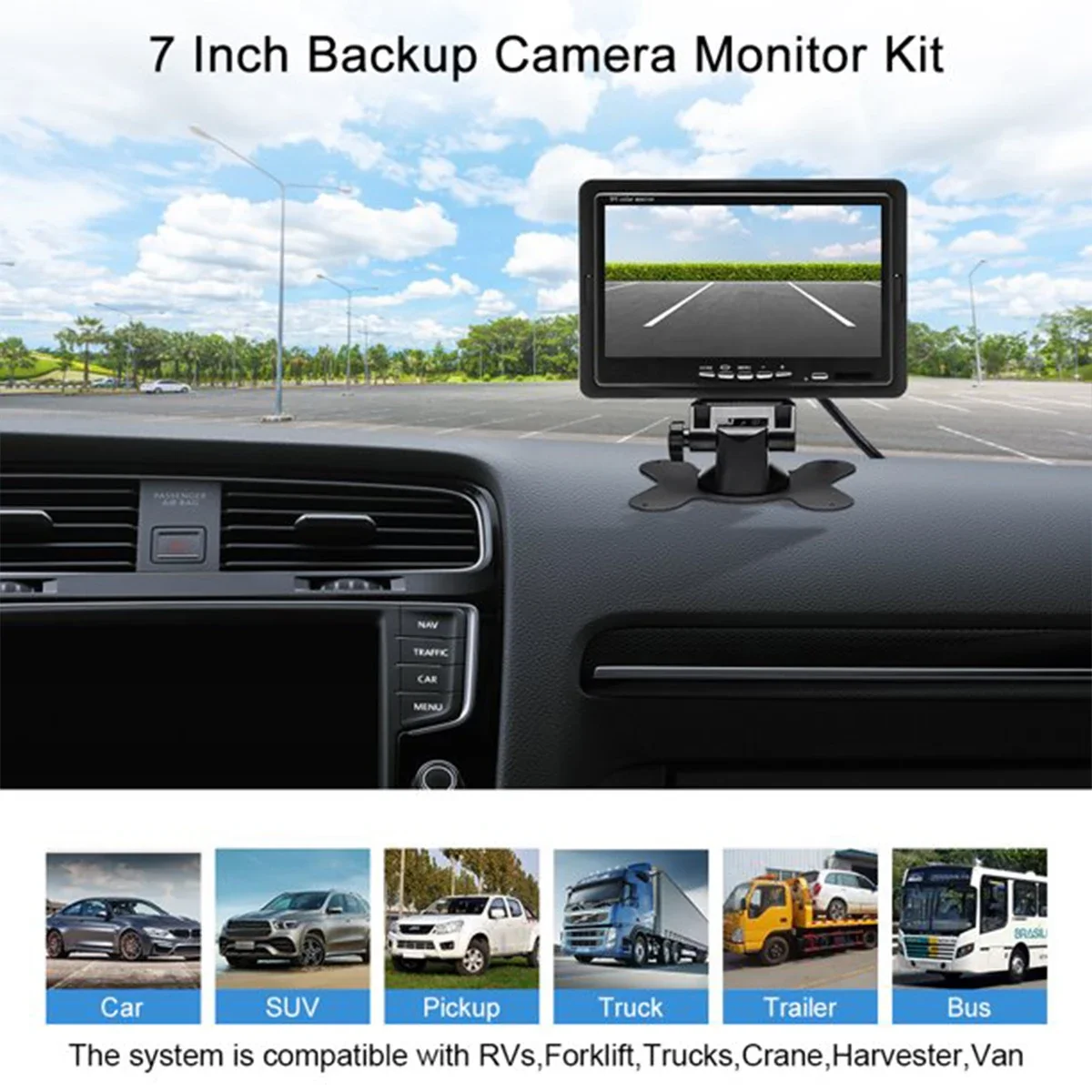 Bileeko Car Truck Backup Camera and Monitor Kit Rear View Camera 7 inch LCD Monitor Parking System for 12V-24V Bus RV Trailer