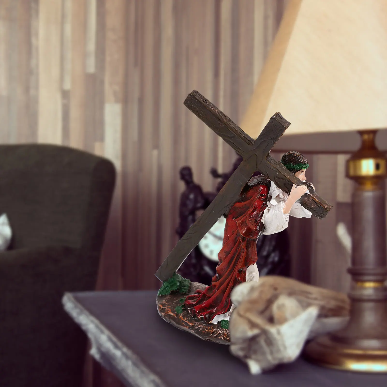 1Pcs Premium Resin Cross Statue Vivid Detail Catholic Decoration for Living Room Desk Restaurant Faith Inspiration