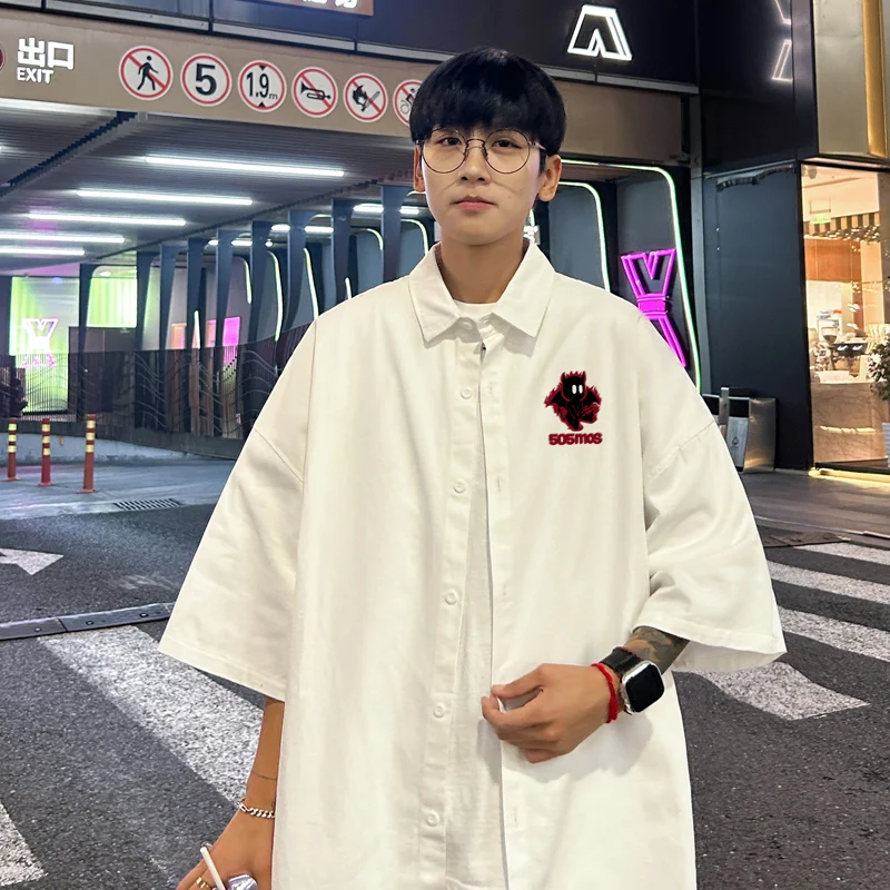 

Мужские рубашки оверсайз, модная белая мужская блузка 5XL, рубашка оверсайз с принтом аниме, повседневная одежда, летняя мужская новая одежда