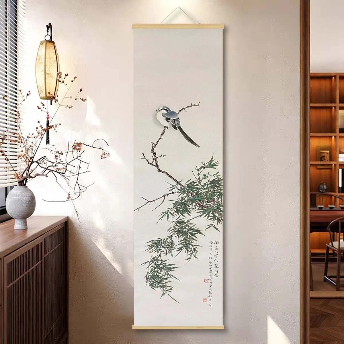 Traditional Chinese bird and bamboo painting hanging, living room and office decoration painting