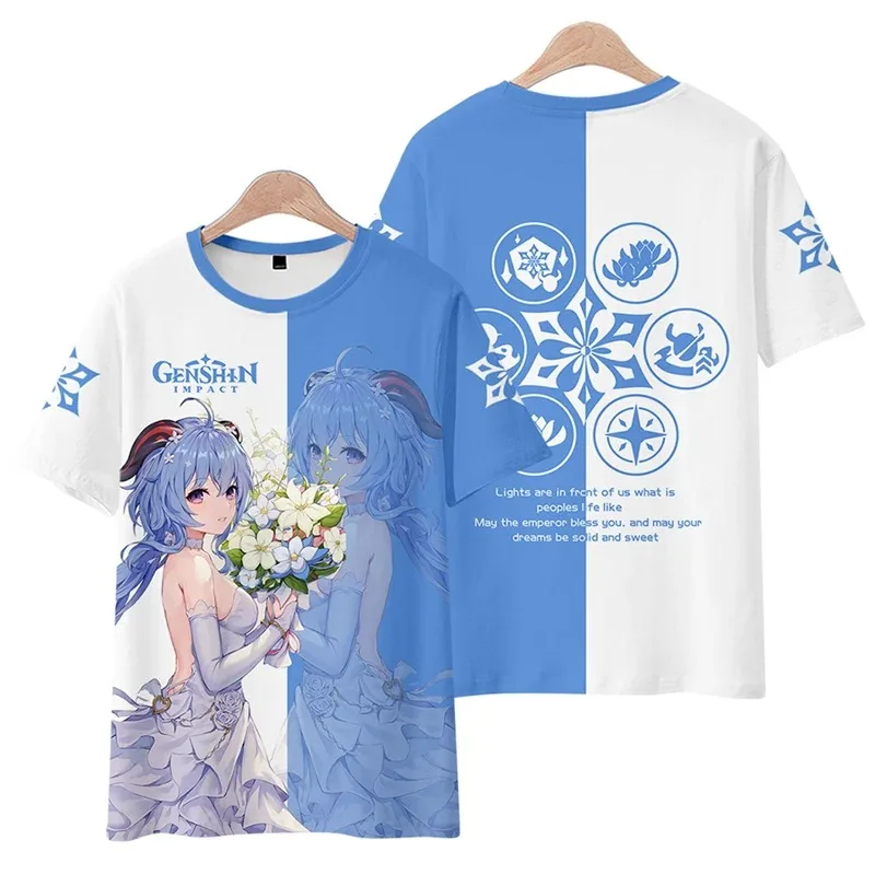 

Genshin impacto ganyu 3d impressão t camisa das mulheres dos homens verão manga curta engraçado tshirt gráficos t streetwear