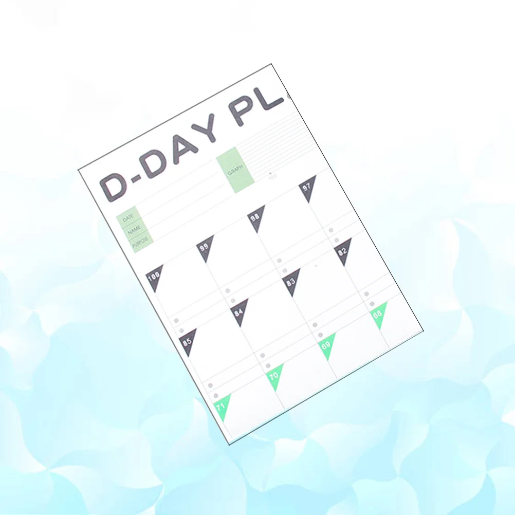 100 Day Countdown Calendar Periodic Planner Table for Learning Schedule Study Planning Safe Lightweight Design Healing