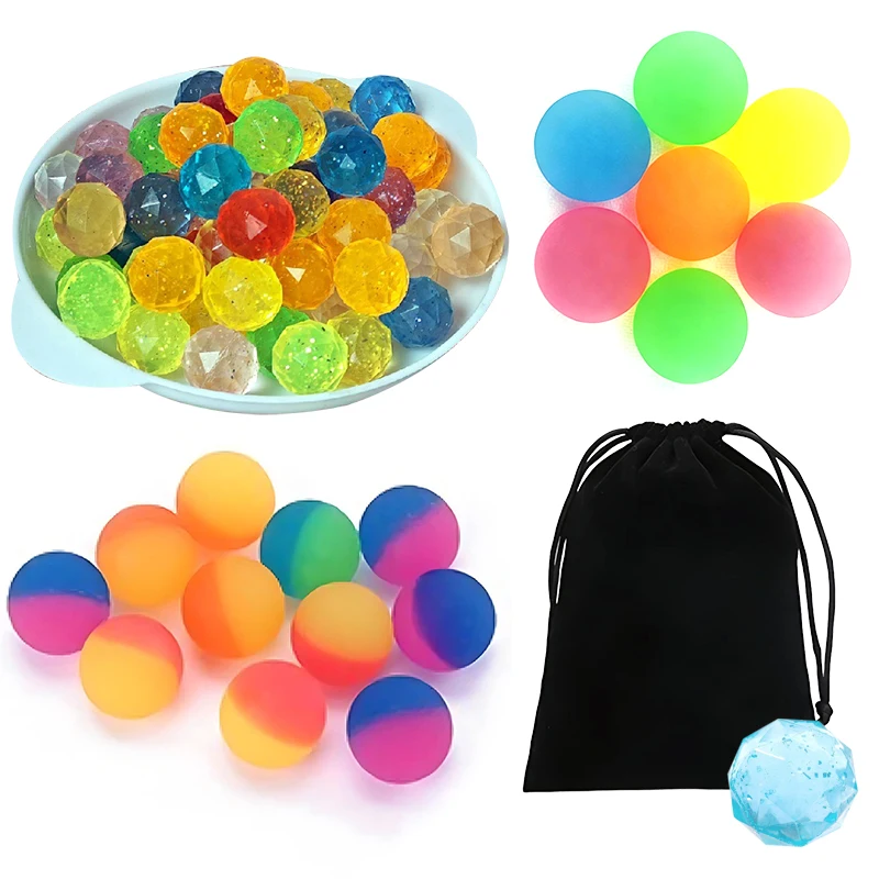 20PCS Assorted Color Bouncing Ball with Plush Storage Bag 4 Style Available 2.5cm Size Balls School Class Rewards Game Props ZYF