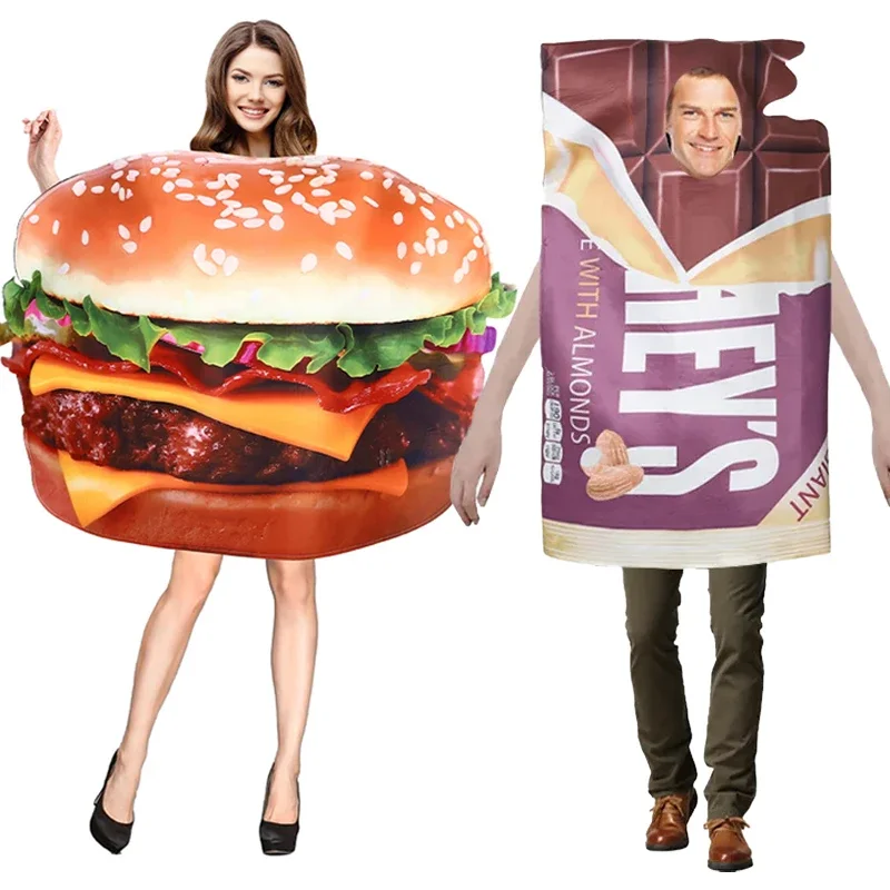 Adult Funny Food Cosplay Costume Men Women Fancy Hamburger Hot Dog Halloween Carnival Party Performance Outfits