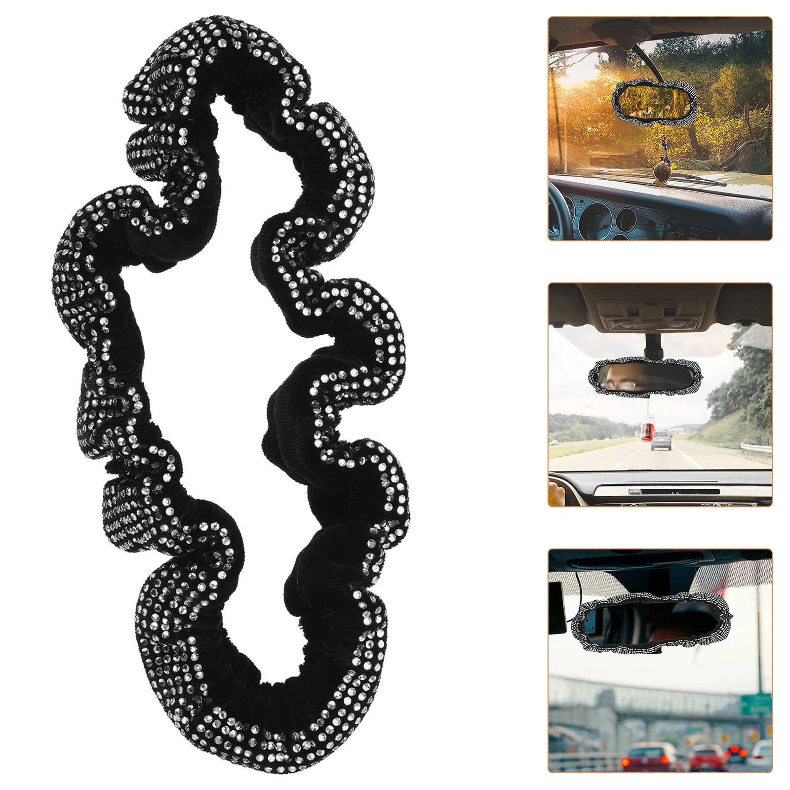 

Black Bling Car Rear View Mirror Cover Sparkling Rhinestone Decorative Edge Protective Auto Interior Accessories For Women Car