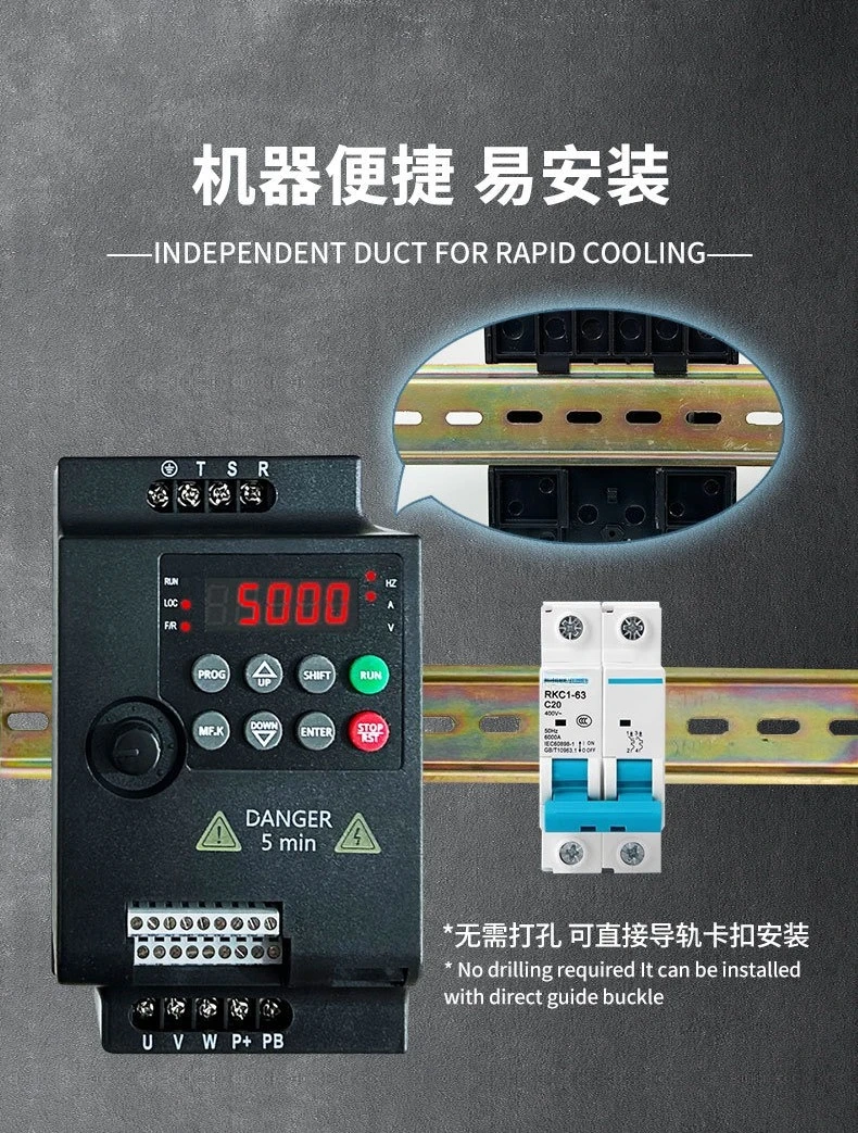 Inverter Single phase 220v Three phase 380v 0.75/1 5/2.2/3/4/5 KW governor